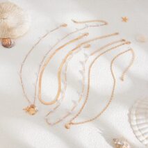 Bohemia 4pcs Shell Starfish Charm Pearl Snake Chain Necklace Set - ArtGalleryZen