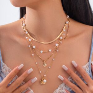 Bohemia 4pcs Shell Starfish Charm Pearl Snake Chain Necklace Set - ArtGalleryZen