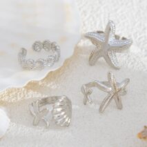 Bohemia 4pcs Starfish Shell Stackable Open Ring Set - ArtGalleryZen