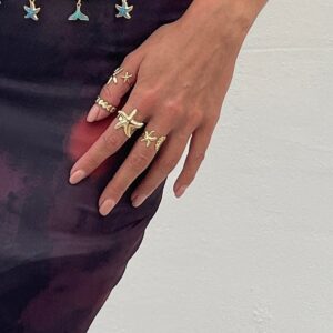 Bohemia 4pcs Starfish Shell Stackable Open Ring Set - ArtGalleryZen