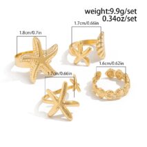 Bohemia 4pcs Starfish Shell Stackable Open Ring Set - ArtGalleryZen