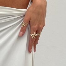 Bohemia 4pcs Starfish Shell Stackable Open Ring Set - ArtGalleryZen