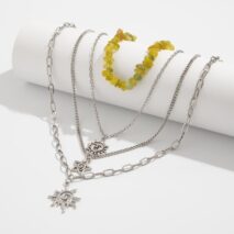 Bohemia 4pcs Sun Moon Star Pendant Crystal Stone Necklace Set - ArtGalleryZen