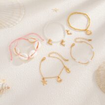 Bohemia 5pcs Dolphin Conch Starfish Charm Seed Beaded Bracelet Set - ArtGalleryZen