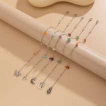 Bohemia 5pcs Moon Star Butterfly Charm Long Crystal Stone Chain Hair Braids Ring Set - ArtGalleryZen