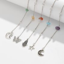 Bohemia 5pcs Moon Star Butterfly Charm Long Crystal Stone Chain Hair Braids Ring Set - ArtGalleryZen
