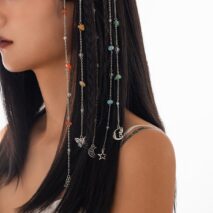 Bohemia 5pcs Moon Star Butterfly Charm Long Crystal Stone Chain Hair Braids Ring Set - ArtGalleryZen