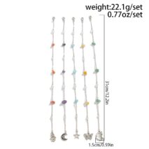 Bohemia 5pcs Moon Star Butterfly Charm Long Crystal Stone Chain Hair Braids Ring Set - ArtGalleryZen