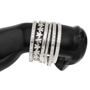 Bohemia 6pcs  Flower Heart Star Pattern Open Bangle Bracelet Set - ArtGalleryZen