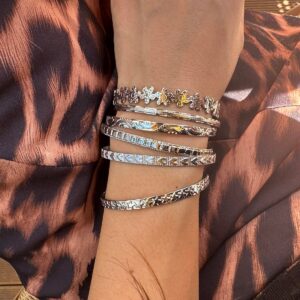 Bohemia 6pcs  Flower Heart Star Pattern Open Bangle Bracelet Set - ArtGalleryZen