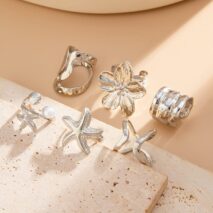 Bohemia 6pcs Flower Starfish Pearl Irregular Curved Ring Set - ArtGalleryZen
