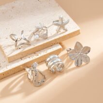 Bohemia 6pcs Flower Starfish Pearl Irregular Curved Ring Set - ArtGalleryZen