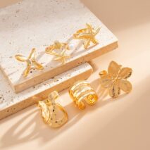 Bohemia 6pcs Flower Starfish Pearl Irregular Curved Ring Set - ArtGalleryZen