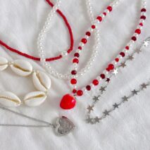 Bohemia 6pcs Strawberry Heart Pendant Pearl Conch Seed Bead Chain Necklace Set - ArtGalleryZen