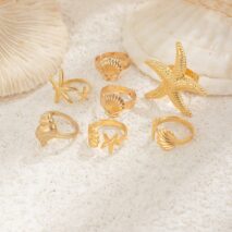 Bohemia 7pcs Chunky Starfish Conch Shell Ring Set - ArtGalleryZen