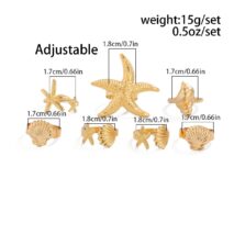 Bohemia 7pcs Chunky Starfish Conch Shell Ring Set - ArtGalleryZen