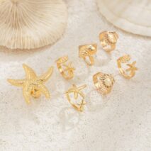 Bohemia 7pcs Chunky Starfish Conch Shell Ring Set - ArtGalleryZen