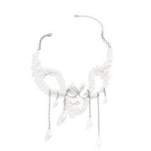 Bohemia Abstract Pattern Pearl Chain Tassel Choker Necklace - ArtGalleryZen
