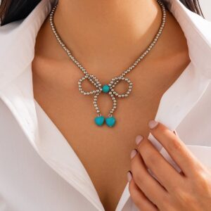 Bohemia Bowknot Shaped Turquoise Beaded Chain Necklace - ArtGalleryZen