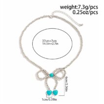 Bohemia Bowknot Shaped Turquoise Beaded Chain Necklace - ArtGalleryZen