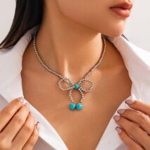 Bohemia Bowknot Shaped Turquoise Beaded Chain Necklace - ArtGalleryZen