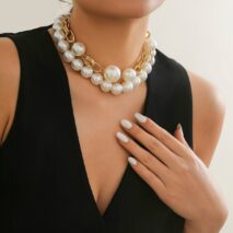 Bohemia Chunky Layered Pearl Chain Choker Necklace Set - ArtGalleryZen