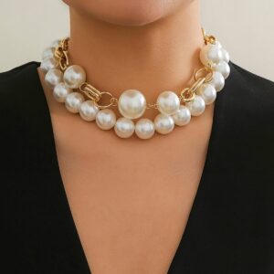 Bohemia Chunky Layered Pearl Chain Choker Necklace Set - ArtGalleryZen