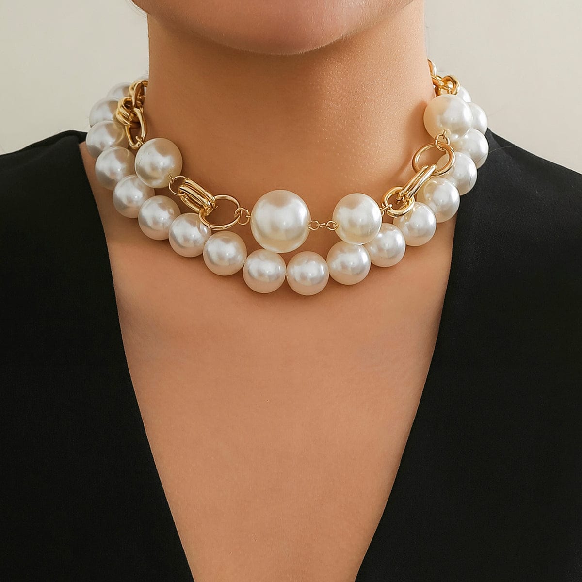Bohemia Chunky Layered Pearl Chain Choker Necklace Set - ArtGalleryZen