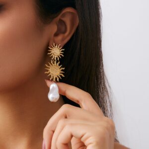 Bohemia Dangling Sun Pearl Earrings - ArtGalleryZen