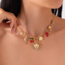 Bohemia Enamel Cherry Sun Starfish Heart Tassel Necklace - ArtGalleryZen