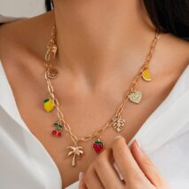 Bohemia Enamel Fruit Coconut Tree Heart Charm Necklace - ArtGalleryZen