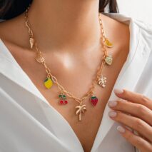 Bohemia Enamel Fruit Coconut Tree Heart Charm Necklace - ArtGalleryZen