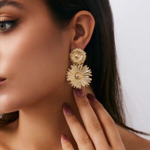 Bohemia Gold Silver Plated Sunflower Dangle Earrings - ArtGalleryZen