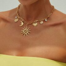 Bohemia Gold Tone Sun Moon Heart Pearl Pendant Necklace - ArtGalleryZen