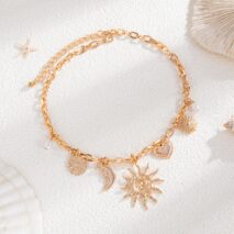 Bohemia Gold Tone Sun Moon Heart Pearl Pendant Necklace - ArtGalleryZen