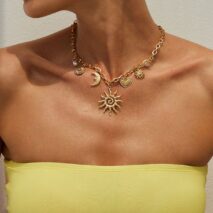 Bohemia Gold Tone Sun Moon Heart Pearl Pendant Necklace - ArtGalleryZen