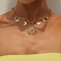 Bohemia Gold Tone Sun Moon Heart Pearl Pendant Necklace - ArtGalleryZen