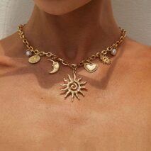 Bohemia Gold Tone Sun Moon Heart Pearl Pendant Necklace - ArtGalleryZen