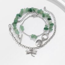 Bohemia Layered Dragonfly Tree Charm Turquoise Stone Bracelet Set - ArtGalleryZen