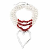Bohemia Layered Turquoise Pearl Chain Heart Pendant Choker Necklace - ArtGalleryZen