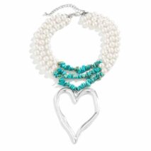 Bohemia Layered Turquoise Pearl Chain Heart Pendant Choker Necklace - ArtGalleryZen