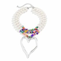 Bohemia Layered Turquoise Pearl Chain Heart Pendant Choker Necklace - ArtGalleryZen