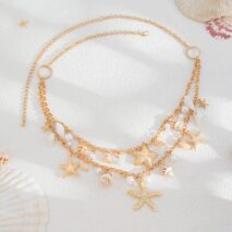 Bohemia Layered Pearl Conch Starfish Charm Waist Chain - ArtGalleryZen