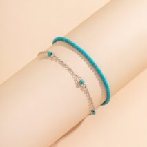 Bohemia Layered Seed Beaded Turquoise Anklet Set - ArtGalleryZen