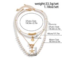 Bohemia Layered Shell Starfish Pendant Pearl Chain Necklace Set - ArtGalleryZen