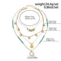 Bohemia Layered Sun Hammered Round Disk Pendant Seed Beaded Necklace Set - ArtGalleryZen