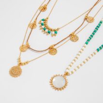 Bohemia Layered Sun Hammered Round Disk Pendant Seed Beaded Necklace Set - ArtGalleryZen