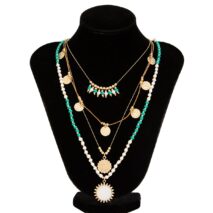 Bohemia Layered Sun Hammered Round Disk Pendant Seed Beaded Necklace Set - ArtGalleryZen