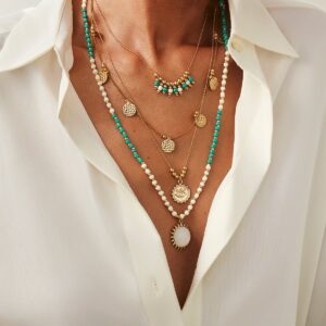 Bohemia Layered Sun Hammered Round Disk Pendant Seed Beaded Necklace Set - ArtGalleryZen