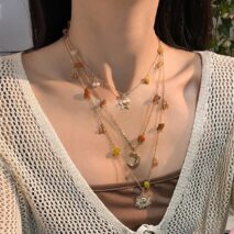Bohemia Layered Sun Moon Star Pendant Crystal Stone Chain Necklace - ArtGalleryZen